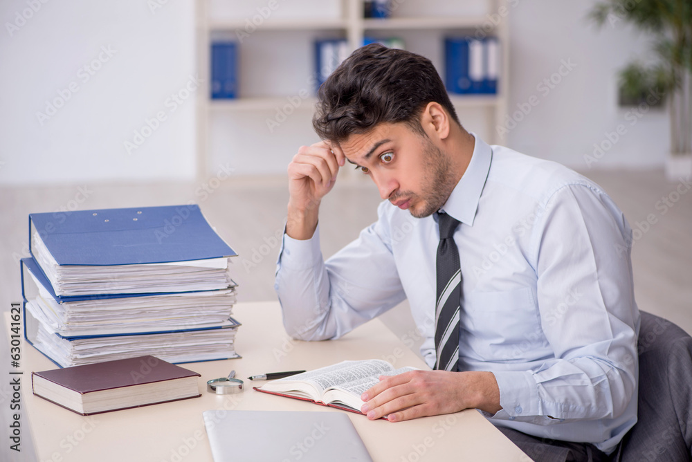 Young male employee working in the office Young male employee working in the office
