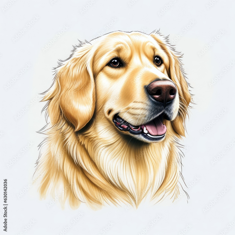 Golden retriever dog colored style drawing illustration. Generative AI