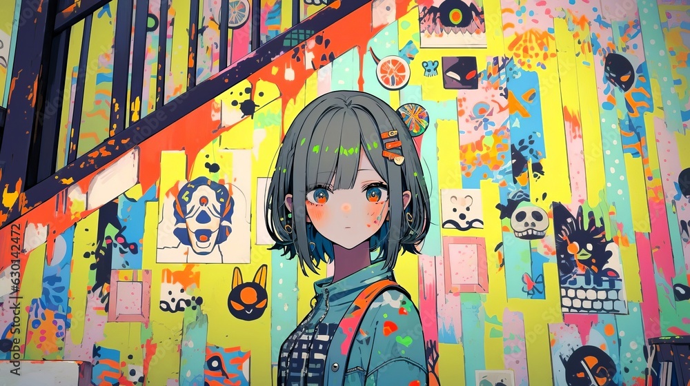 Fototapeta premium アニメ風女の子のイラスト,Generative AI AI画像