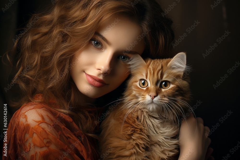 Young woman hugging a cat