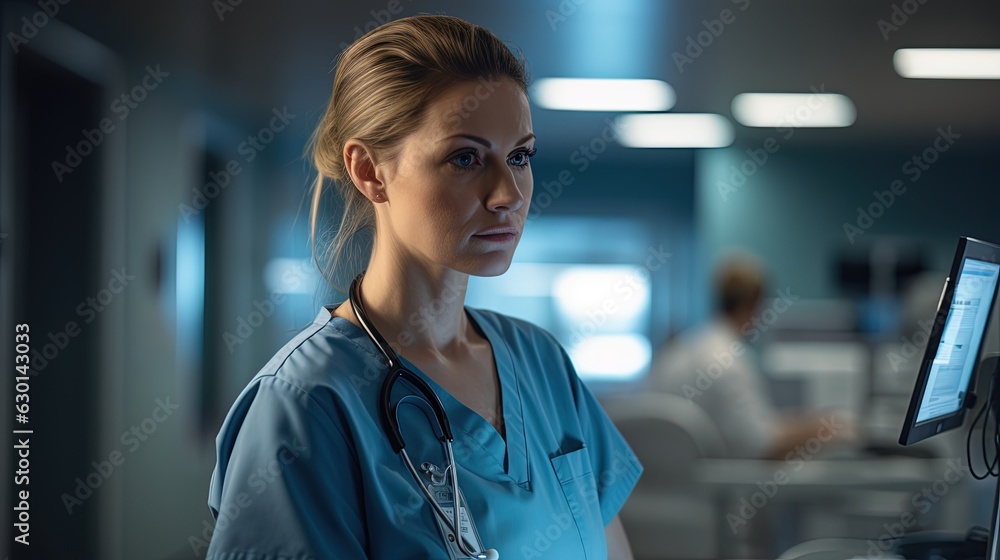 Fototapeta premium A Nurse in the Hospital while doing her Job.