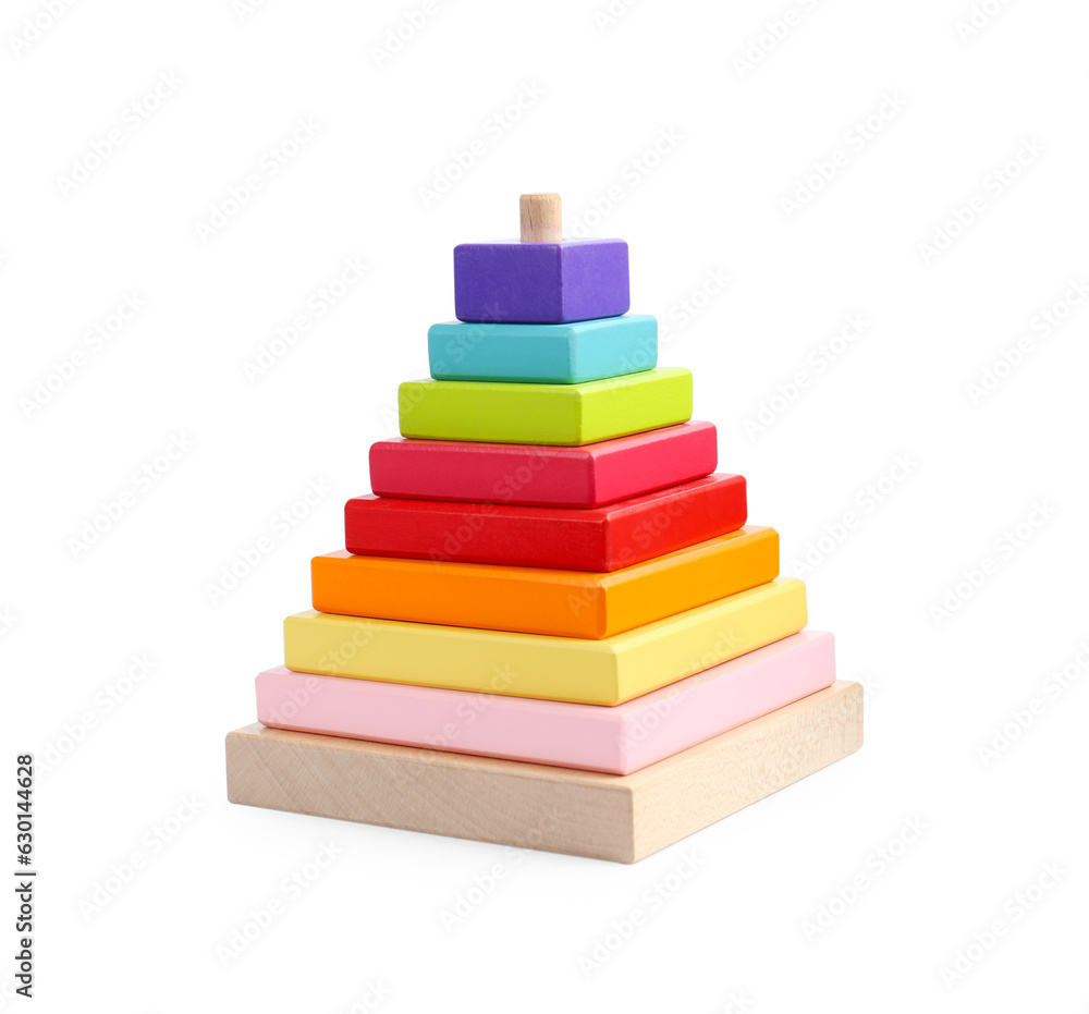 Colorful wooden pyramid isolated on white. Children's toy Colorful wooden pyramid isolated on white. Children's toy