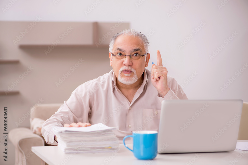 Old male boss employee working from home Old male boss employee working from home