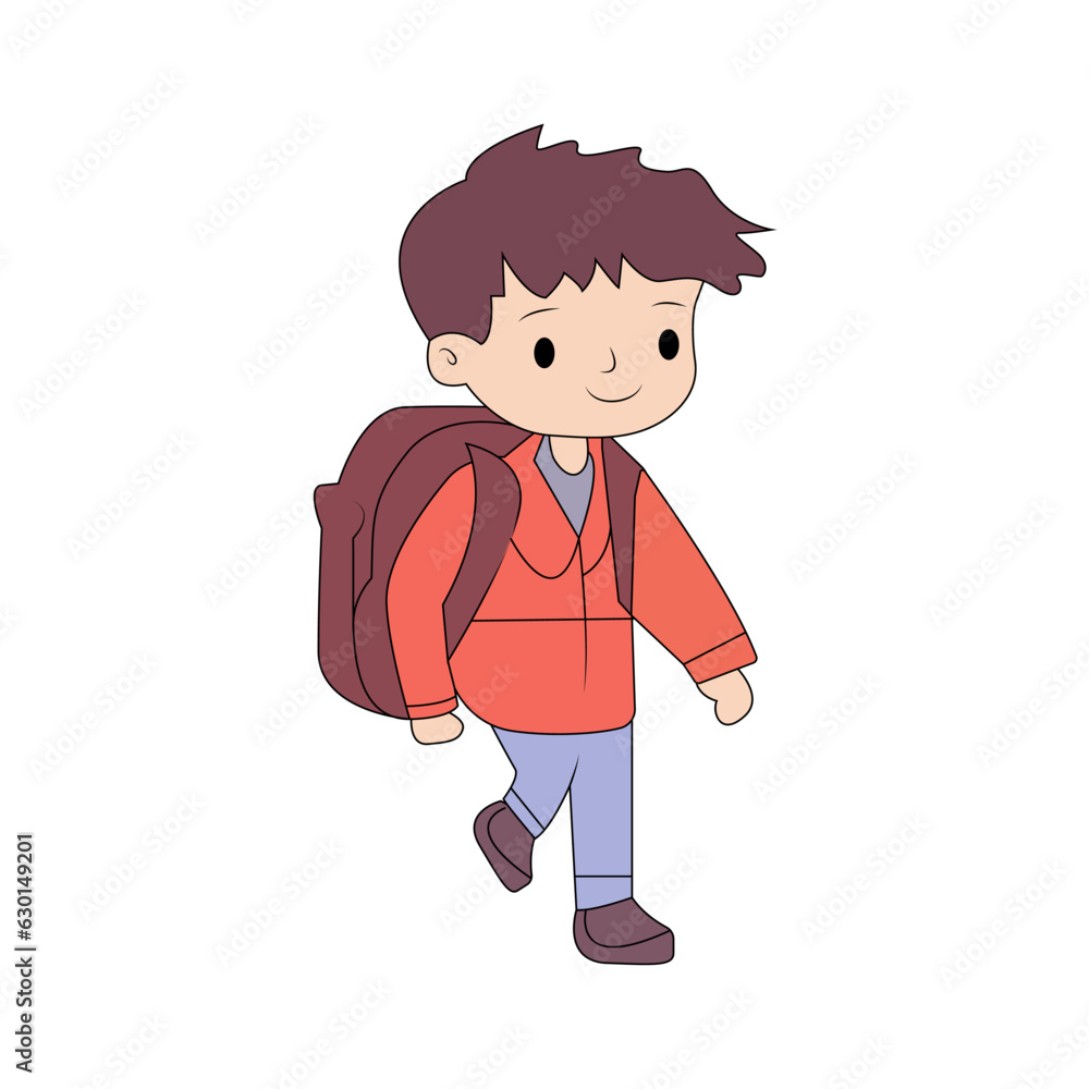 happy smile student boy walk go to school carrying backpack vector doodle kids illustration. happy smile student boy walk go to school carrying backpack vector doodle kids illustration.