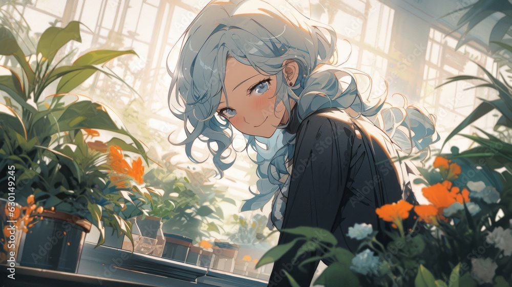 花屋で働く女性,Generative AI AI画像 花屋で働く女性,Generative AI AI画像