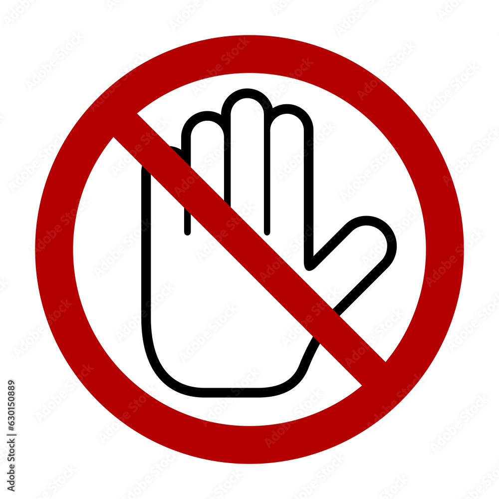 Stop hand no symbol, prohibition sign. Flat vector illustration isolated on white Stop hand no symbol, prohibition sign. Flat vector illustration isolated on white
