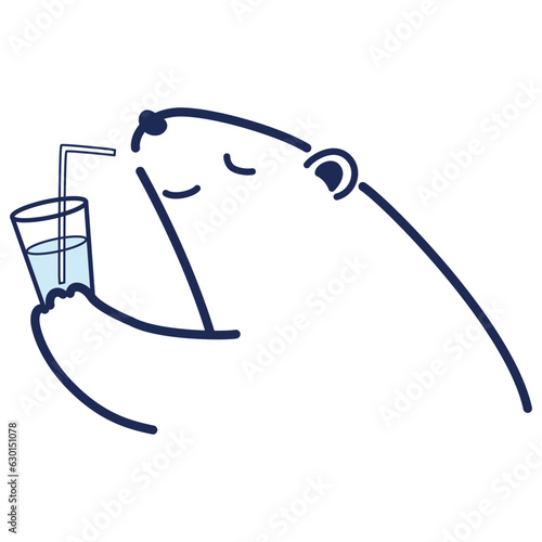 冷たい飲み物を飲むシロクマのイラスト