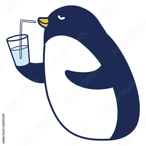 冷たい飲み物を飲むペンギンのイラスト