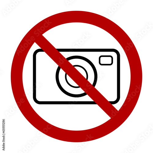 No photo camera symbol, prohibition sign. Flat vector illustration isolated on white