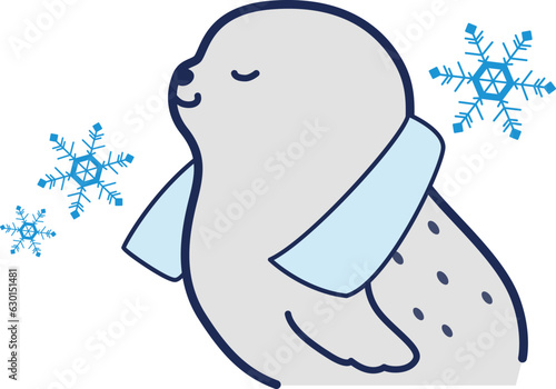 クールタオルを首にかけたアザラシのイラスト