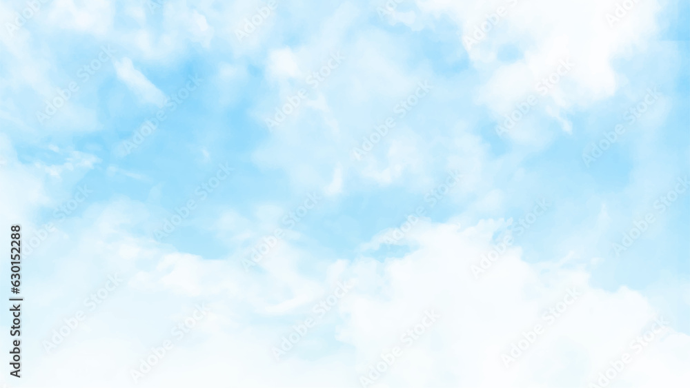 Nature Landscape Background with Blue sky and Fluffy white Realistic clouds. Vector illustration.