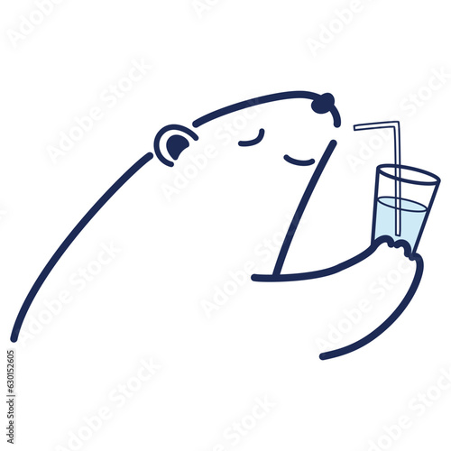 冷たい飲み物を飲むシロクマのイラスト