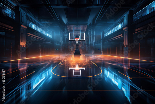 Basketball Court Hologram Lights Futuristic Technology © Kelly Cree