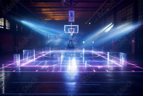 Basketball Court Hologram Lights Futuristic Technology