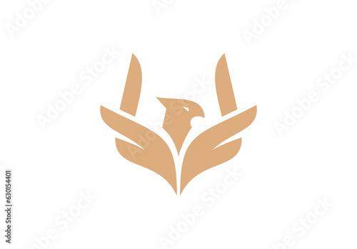 minimal eagle and hand logo vector design.