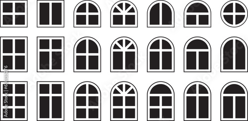 モノクロの窓のベクターイラストセット