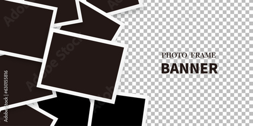 banner of empty photo frames compositions. Realistic vector mockups. Retro photo frames with shadow isolated on transparent background.