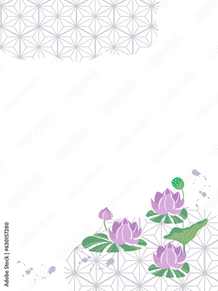 和柄のハスの花と葉の葬式用背景 和柄のハスの花と葉の葬式用背景