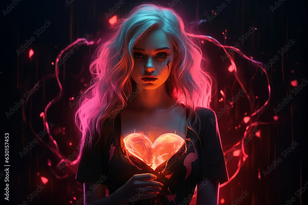Portrait Illustration of a woman holding a heart Portrait Illustration of a woman holding a heart