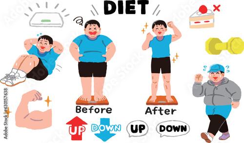 ダイエットに励む男性イラストセット