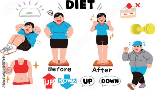 ダイエットに励む女性イラストセット