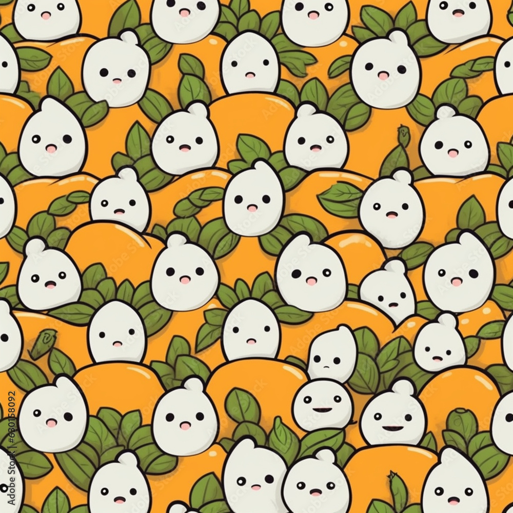 Fototapeta premium Halloween digital paper with ghosts and pumpkins