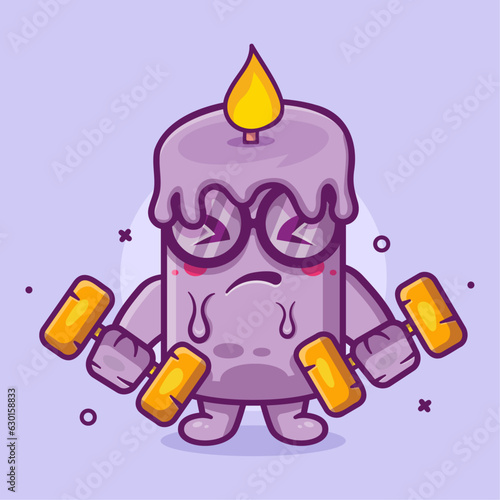 cute candle character mascot doing bodybuilding using dumbbell isolated cartoon in flat style design