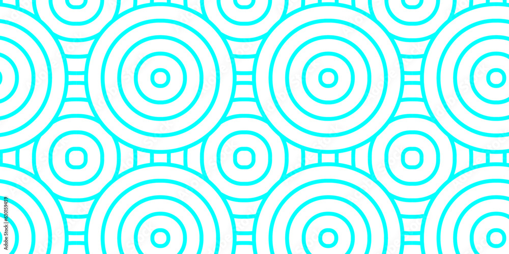 Seamless pattern with circles and seamless pattern with waves and blue geomatices retro background.	
