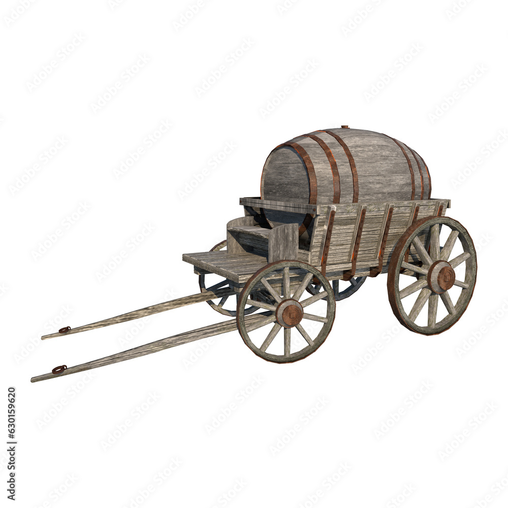 old wooden cart with barrel