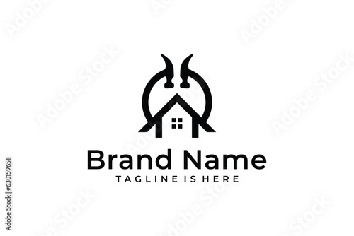 house and hammer vector logo