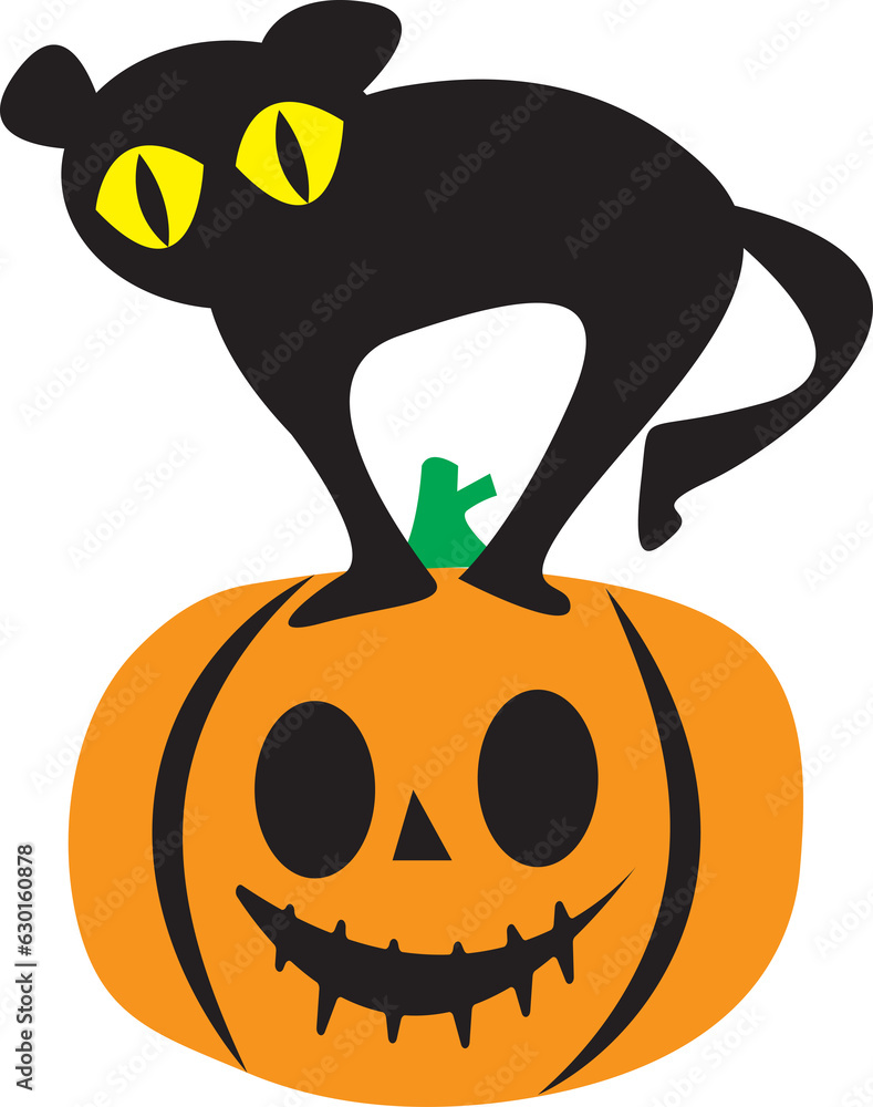 The  black cat and jack o lantern character design for halloween concept