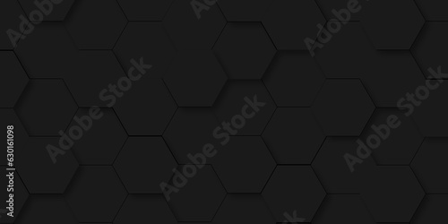 Seamless Background with black lines 3d Hexagonal structure futuristic dark black background and Embossed Hexagon , honeycomb black Background ,light and shadow ,Vector.