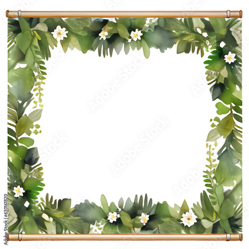Watercolor greenery leaves framework for invitation or congratulation