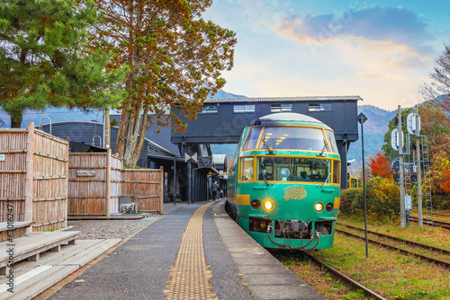 Konstfotografi Yufuin, Japan - Nov 27 2022: Yufuin no Mori is a limited express train that runs from Hakata via Yufuin