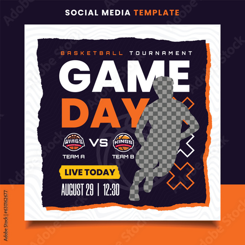 Game Day Basketball Sports Tournament Banner Template with Logo for Social Media