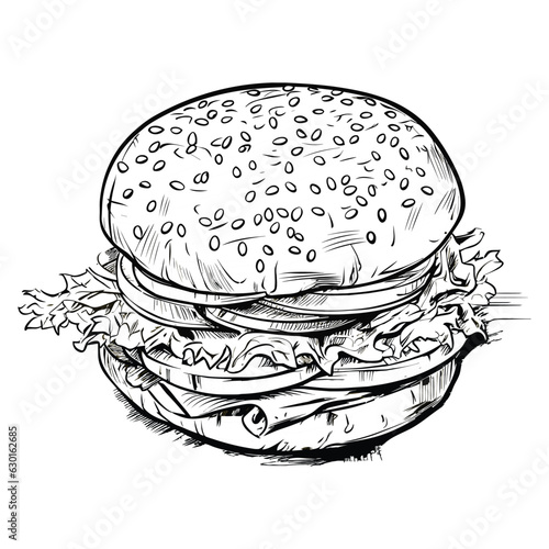 Hamburger hand drawn sketch retro style etching  Delicious vintage etching  vector illustration