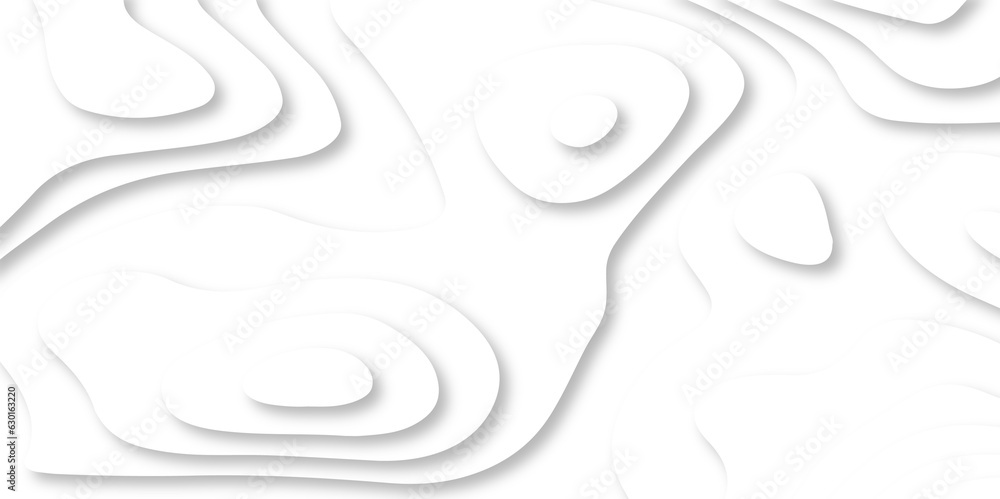 Abstract seamless topography map wavy line 3d papercut white background. White abstract geometric pattern background, wave and curve abstract background.	