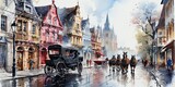 watercolor painting of a horse-drawn carriage, generative AI