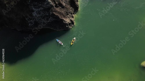 exotic aerial view, tourist location of the Oyo Kedung Jati valley canoeing on the Oyo river, Bantul Indonesia. Views of clean rivers and large and beautiful rock cliffs. photo