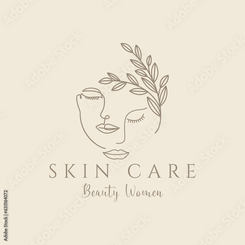 hand drawn logo line art feminine beauty floral botanical salon spa cosmetic care design vector illustration minimalism