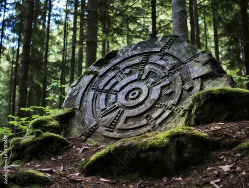 Simulated Ancient Stone with Mysterious Carved Circles photo