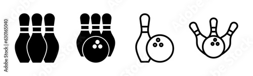 Bowling icon set illustration. bowling ball and pin sign and symbol.
