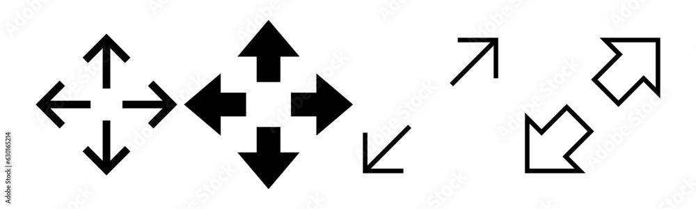 Fullscreen Icon set illustration. Expand to full screen sign and symbol. Arrows symbol Fullscreen Icon set illustration. Expand to full screen sign and symbol. Arrows symbol