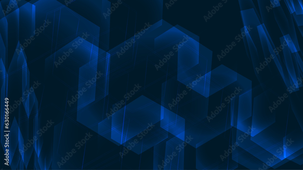 Obraz premium Neon hexagon textures on geometrical blue background.