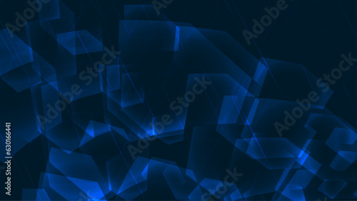 Neon hexagon textures on geometrical blue background.