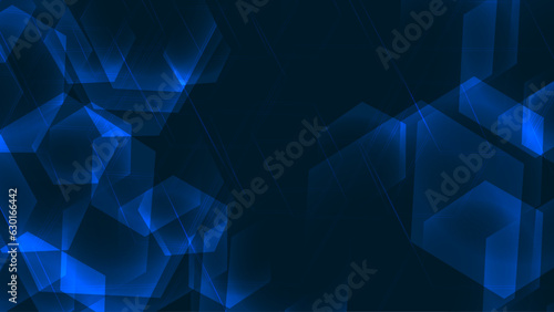 Neon hexagon textures on geometrical blue background.