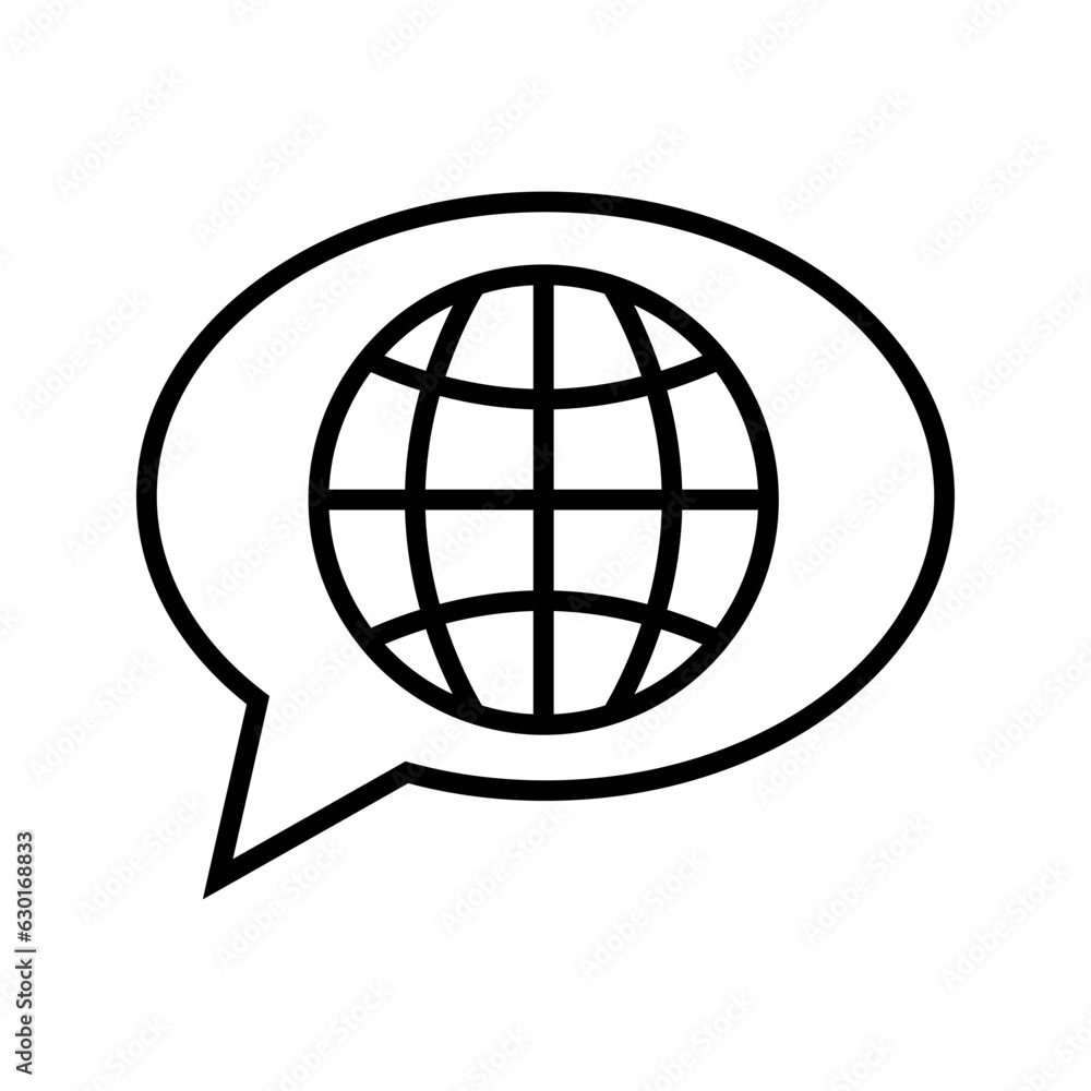 chat bubble with globe symbol, icon vector chat bubble with globe symbol, icon vector