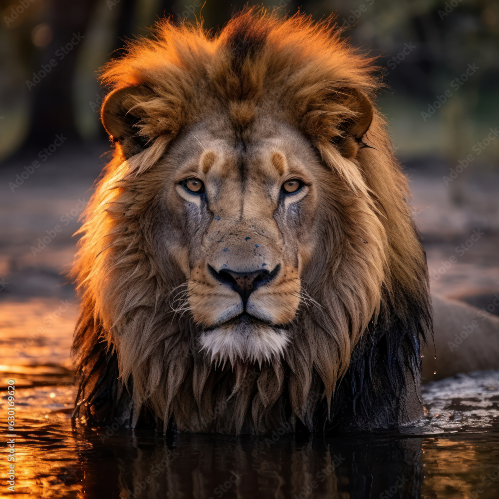 Fototapeta premium Lion, Wildlife Photography, Generative AI