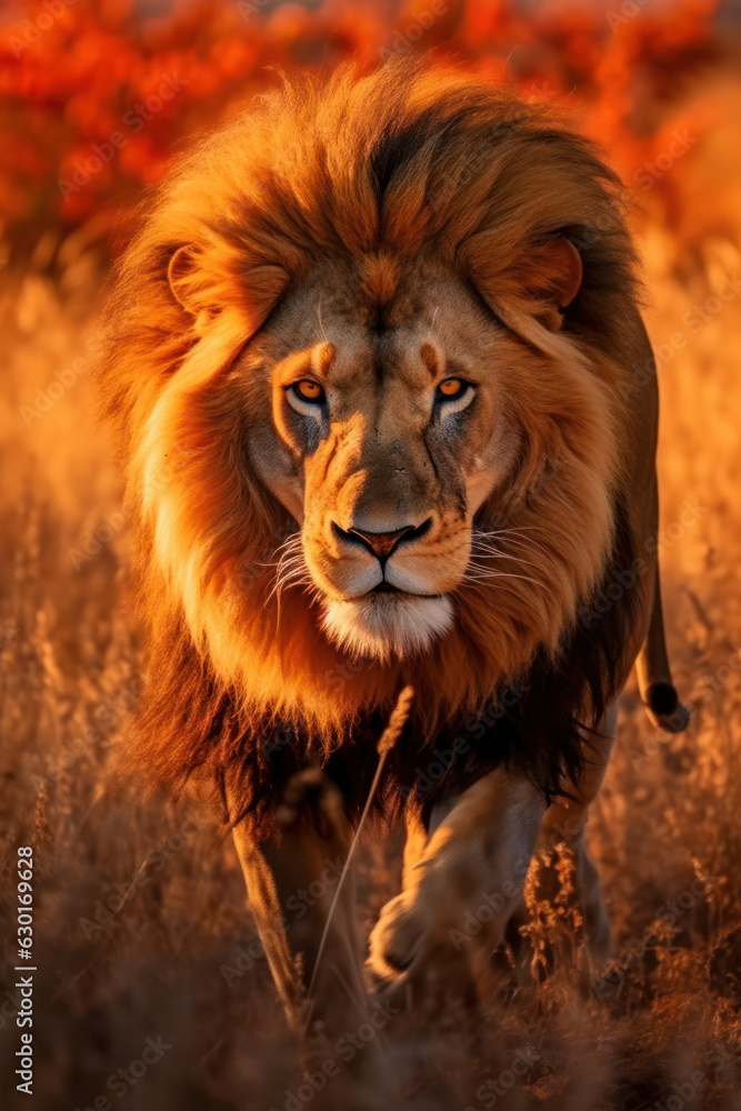 Naklejka premium Lion, Wildlife Photography, Generative AI
