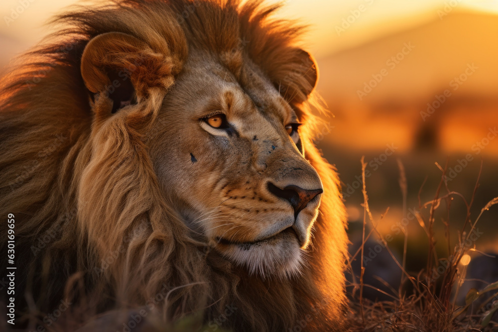 Fototapeta premium Lion, Wildlife Photography, Generative AI